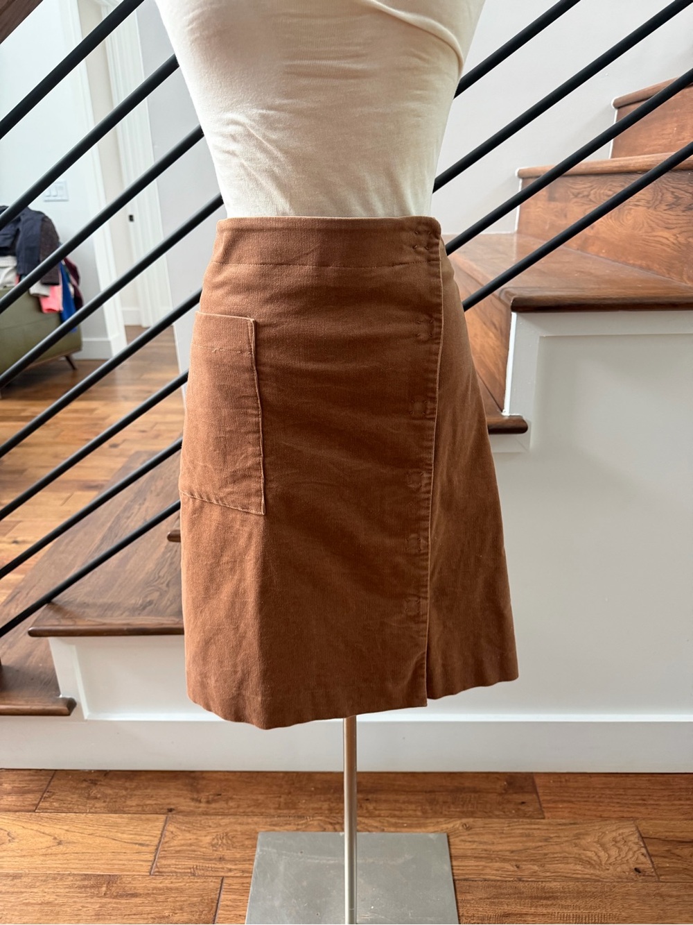Banana Republic Brown A-Line Corduroy Wrap Skirt with Front Patch Pocket